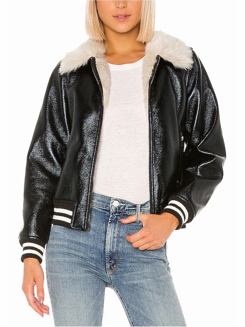 MOTHER The Faux Fur & Faux Leather Moto Jacket - Whiskey Lullaby | XS